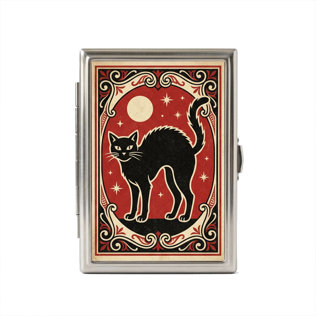 Black Cat Match Tin Cardholder Wallet